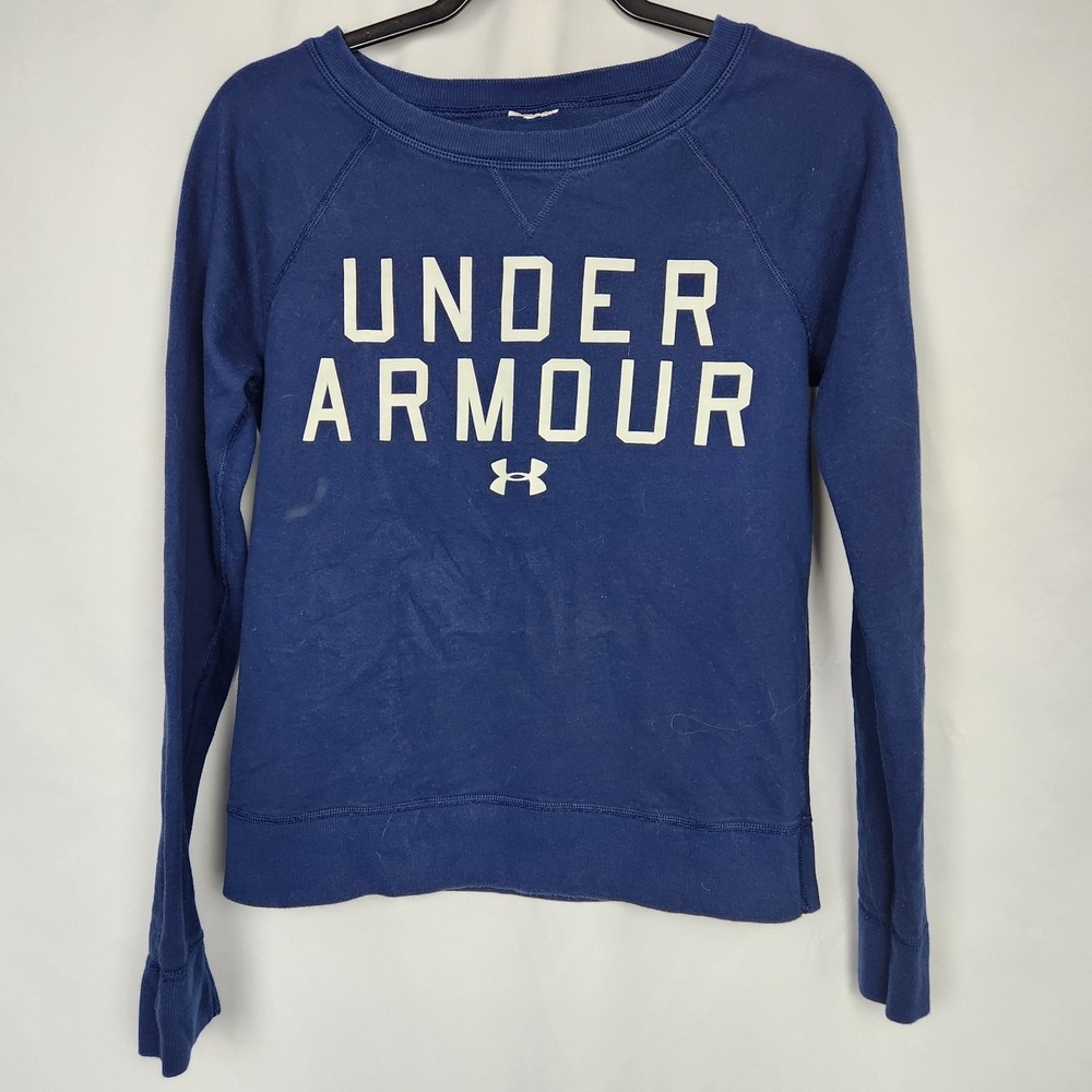 Under Armour Womens Sweatshirt Navy Blue Long Sleeve‎ Pullover Size Small Logo